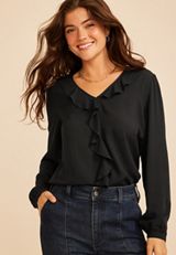 Ruffle Front V Neck Blouse, C106, small