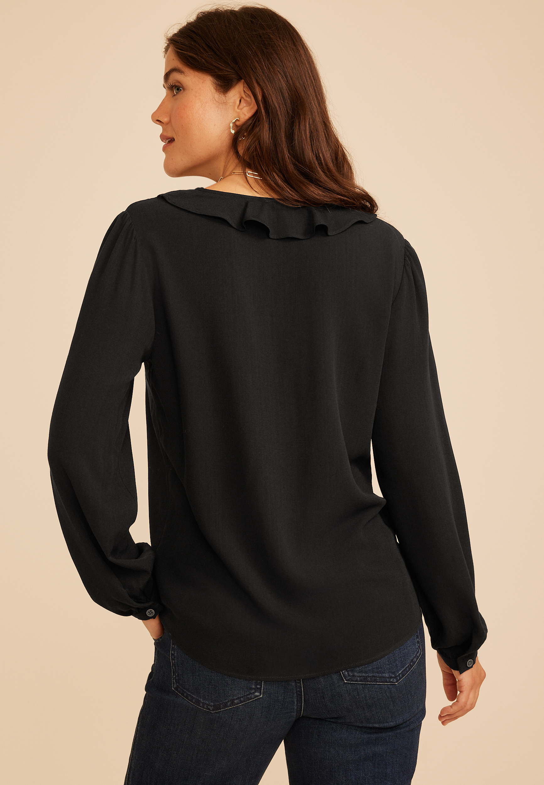 Ruffle Front V Neck Blouse, C106, large