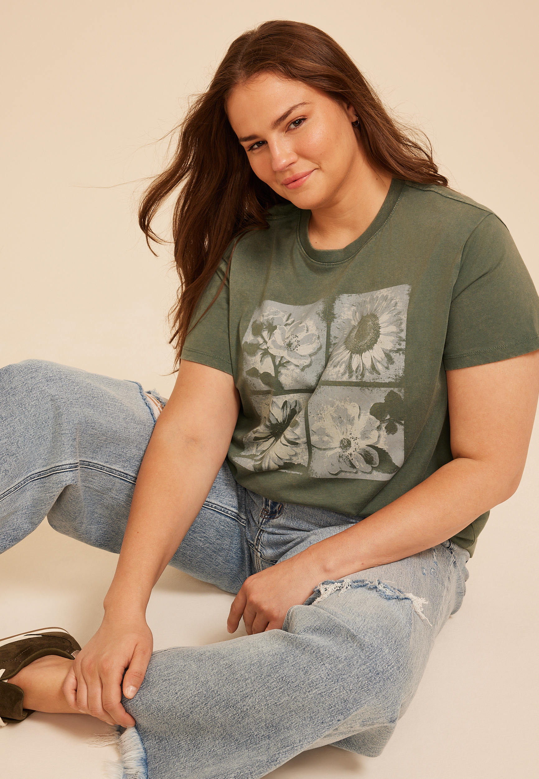 Plus Size Floral Relaxed Fit Graphic Tee, C186, large