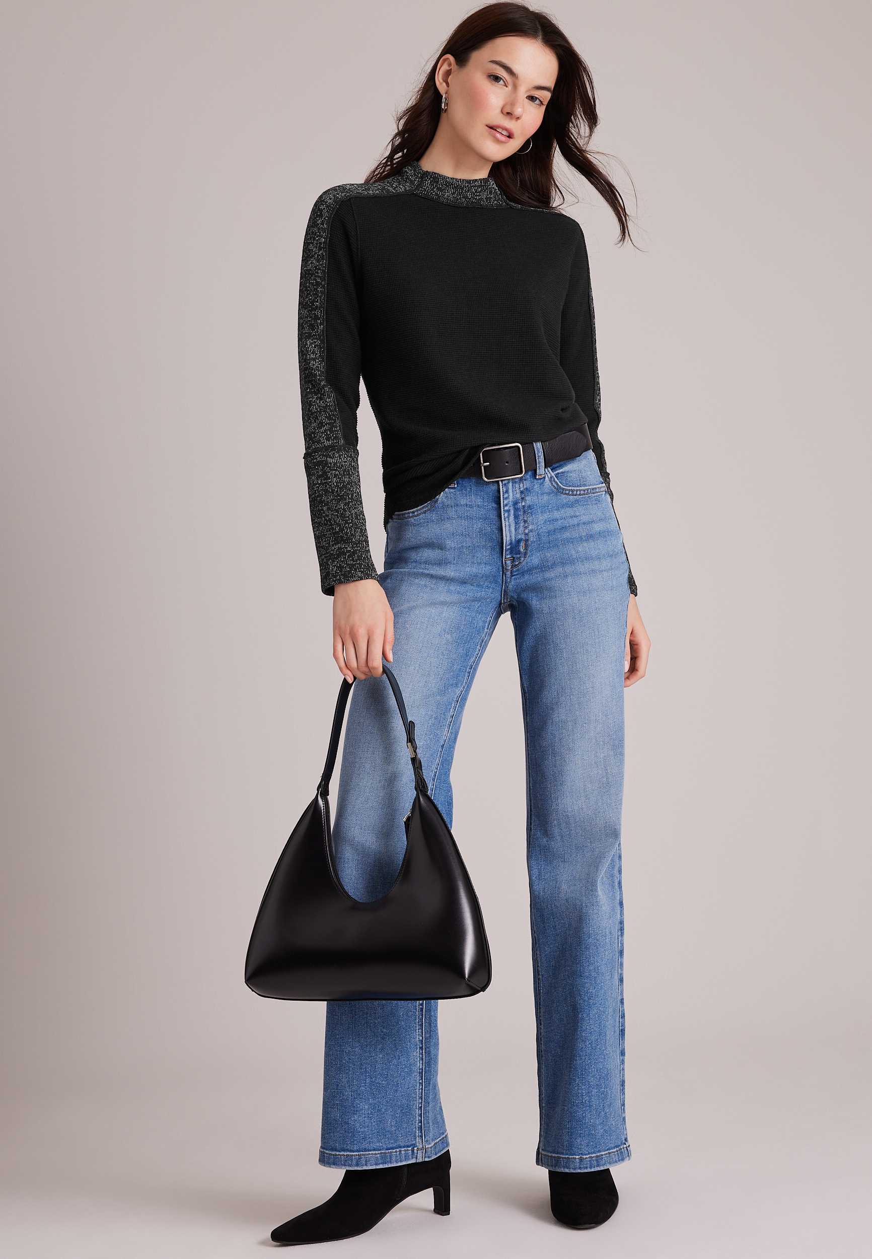 24/7 Sweater Mix Mock Neck Top, C106, large