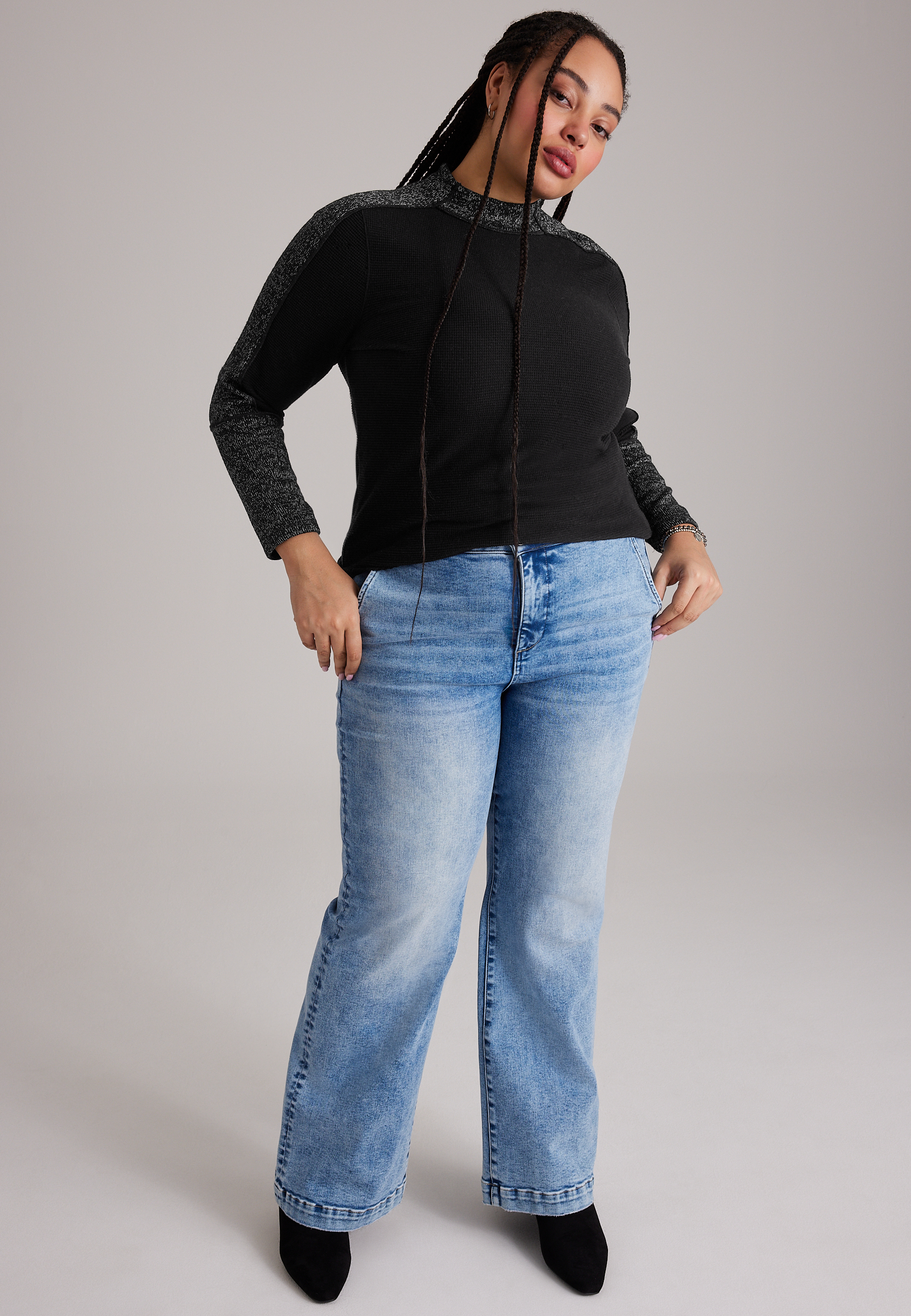 Plus Size 24/7 Sweater Mix Mock Neck Top, C106, large