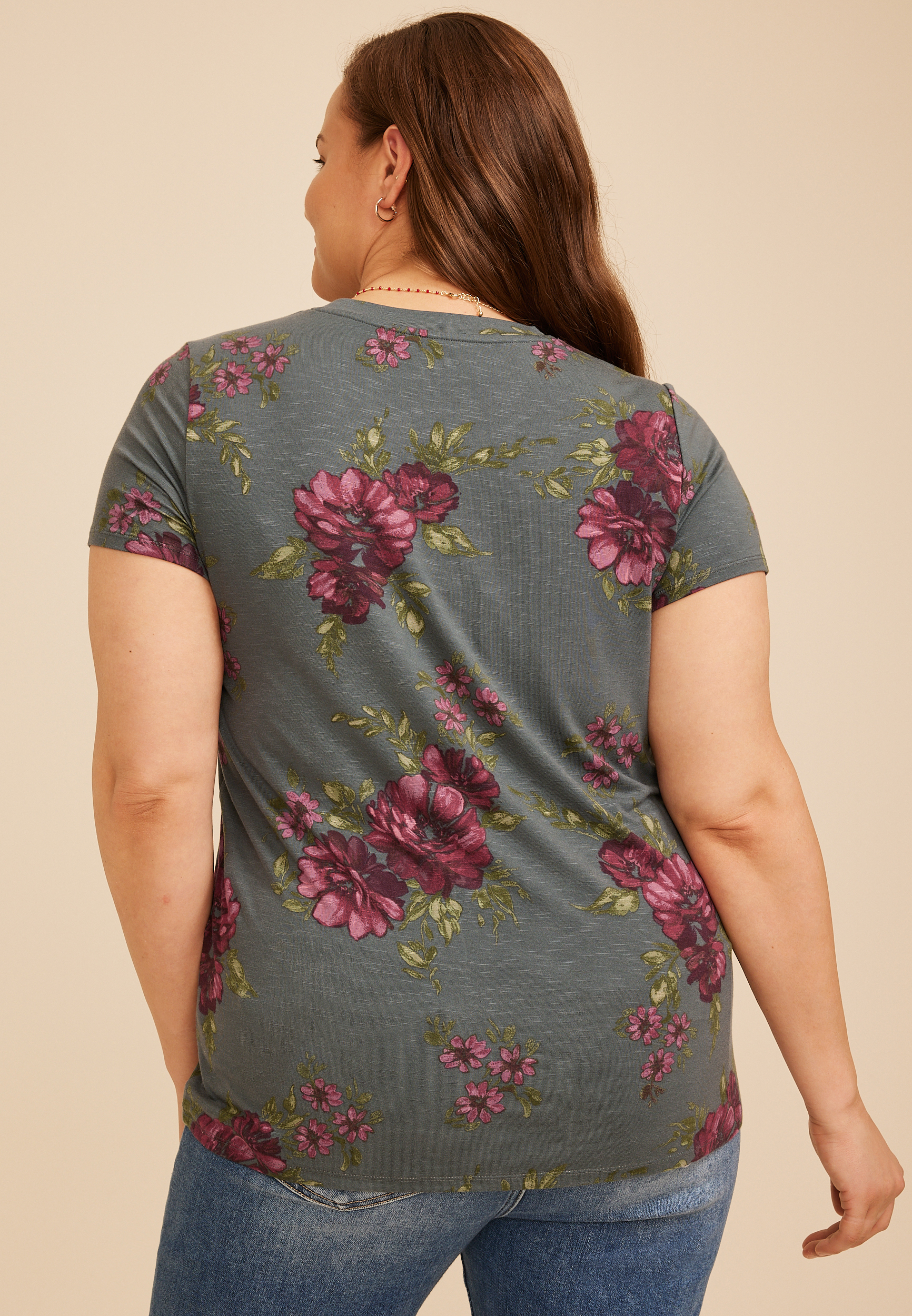 Plus Size 24/7 Kennedy Floral Crew Neck Tee, C9503, large