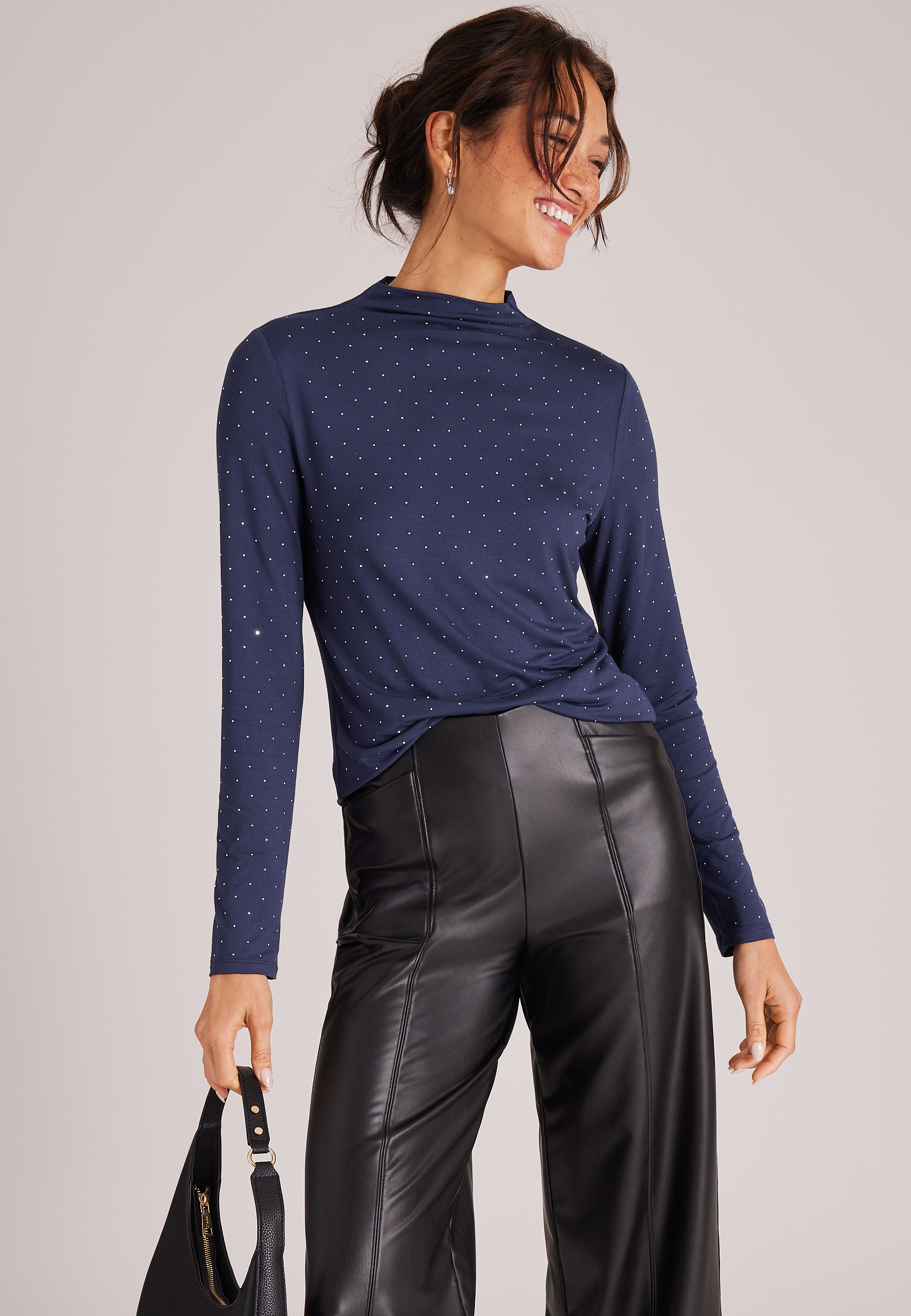 Studio Y Studded Mock Neck Top, C9679, large