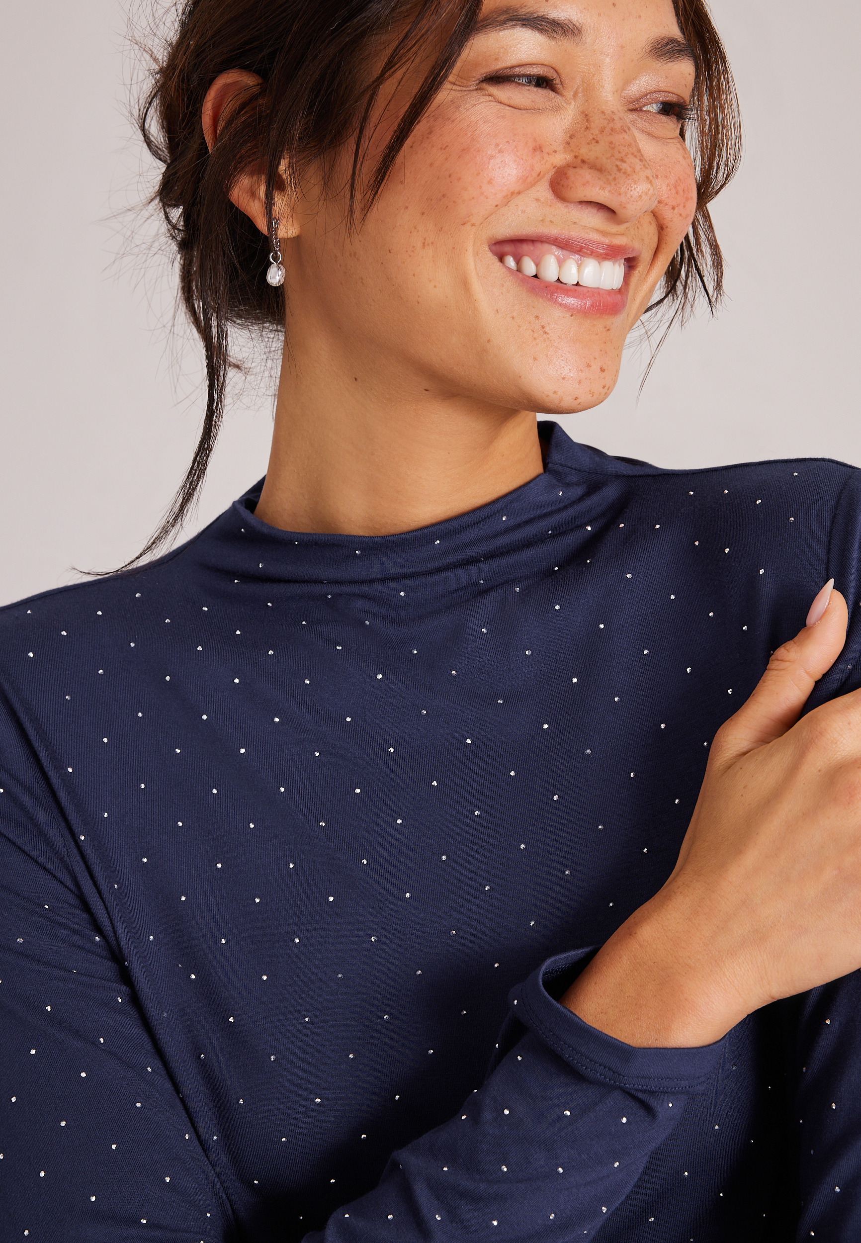 Studio Y Studded Mock Neck Top, C9679, large