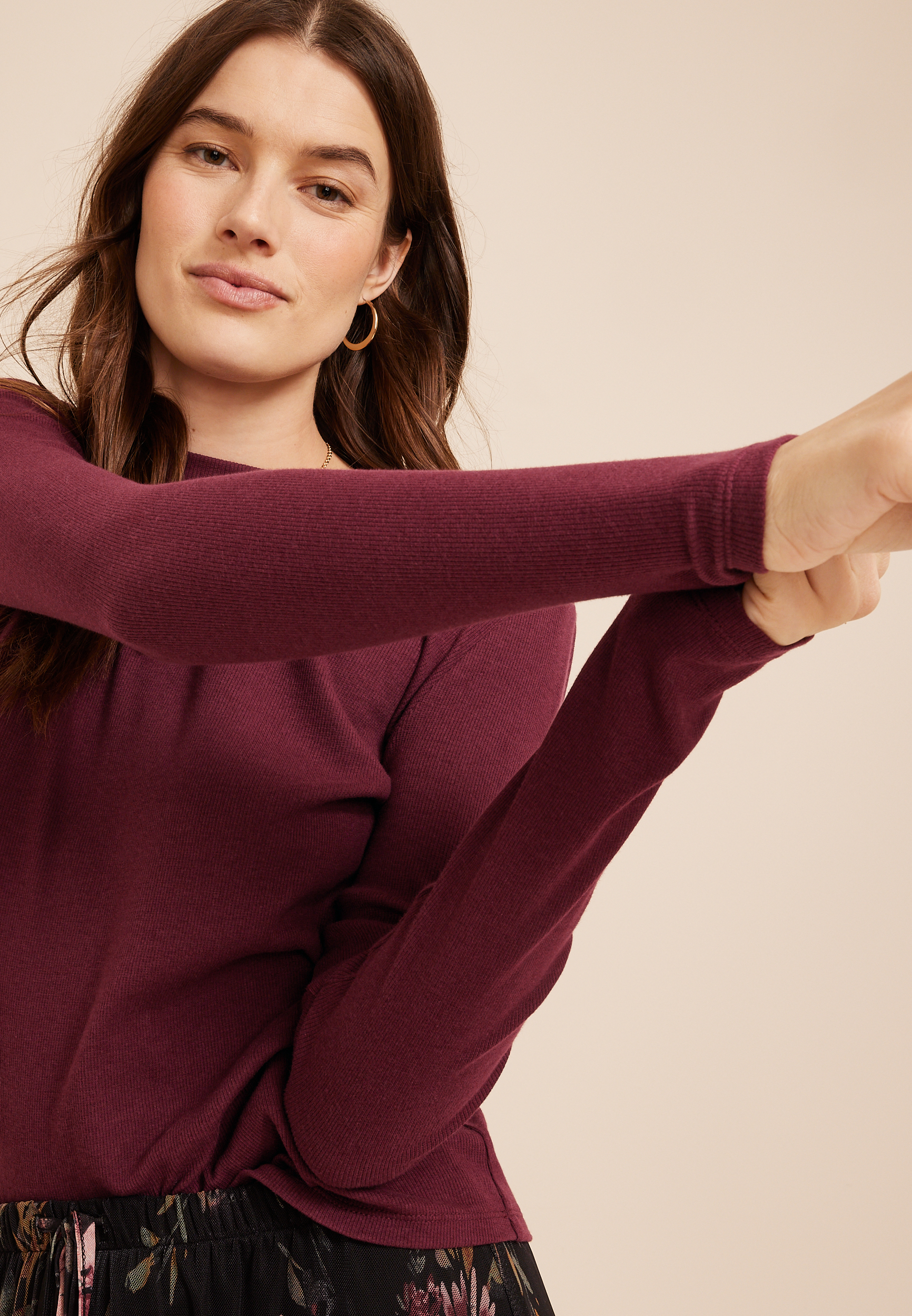 24/7 Ada Ribbed Long Sleeve Tee, C7923, large