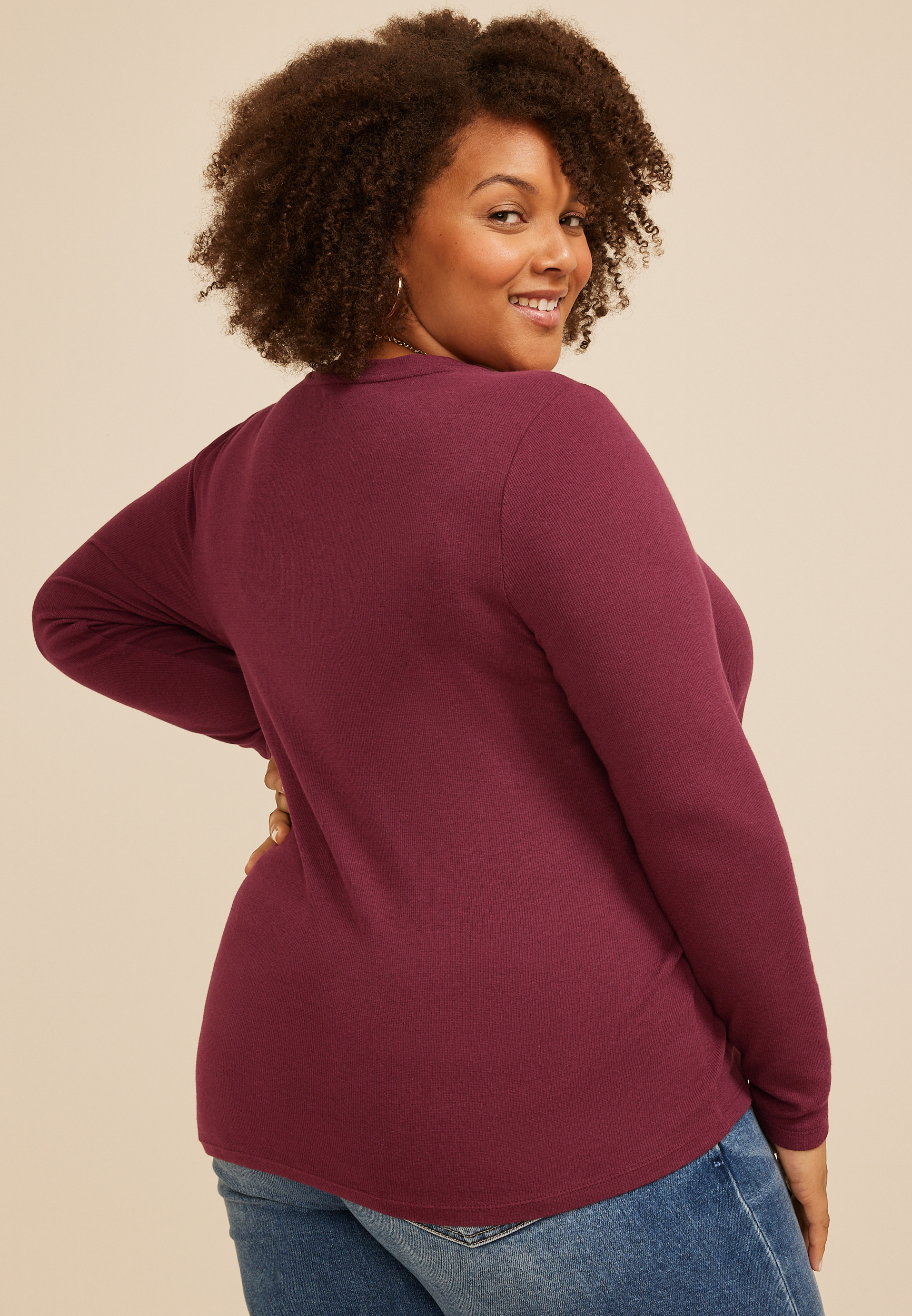 Plus Size 24/7 Ada Ribbed Long Sleeve Tee, C7923, large