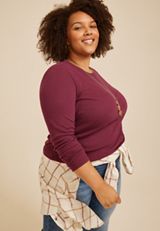 Plus Size 24/7 Ada Ribbed Long Sleeve Tee, C7923, small