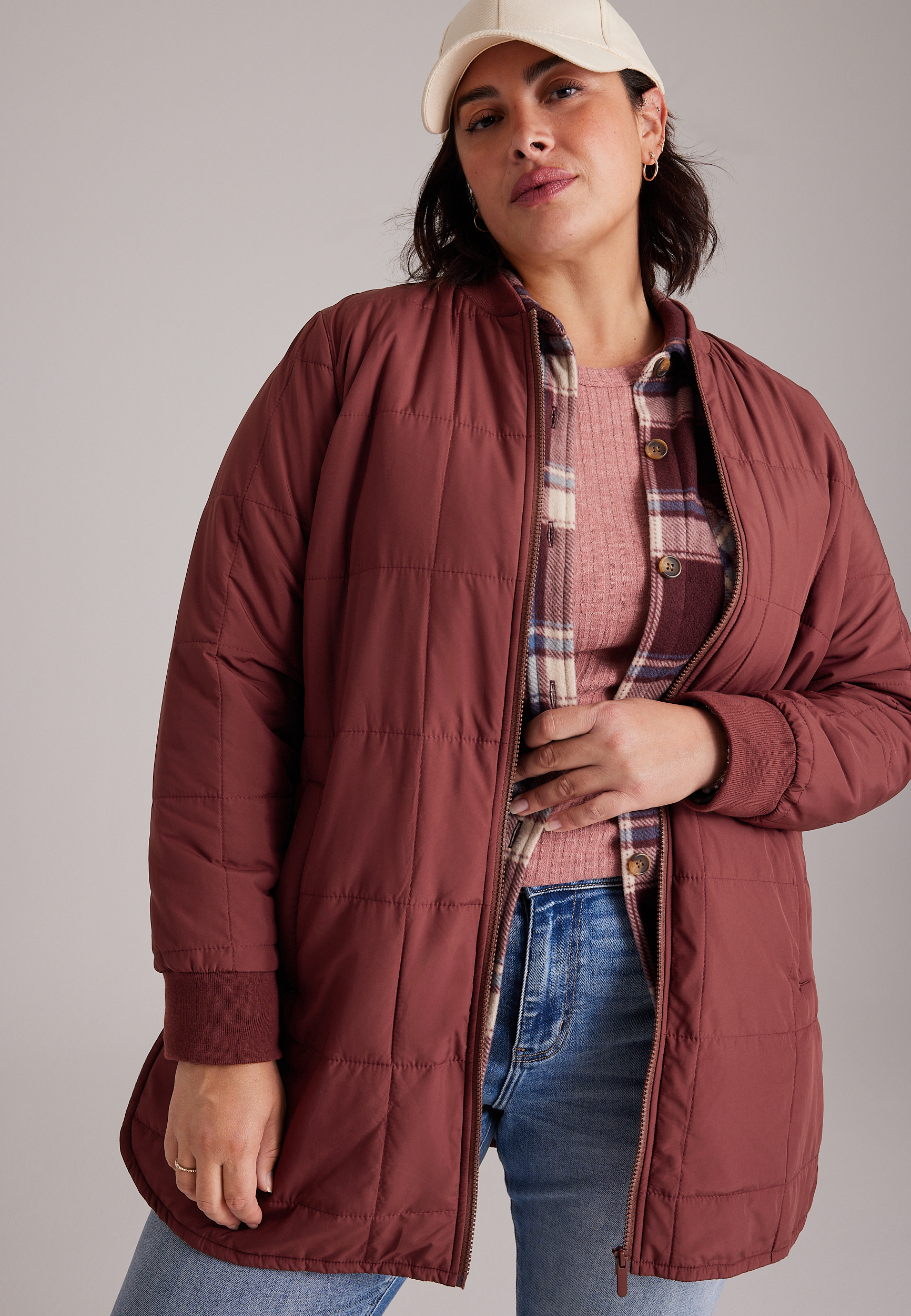 Plus Size Long Puffer Bomber Jacket, C5221, large