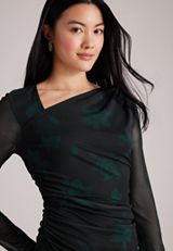 Floral Long Sleeve Mesh Top, C5273, small