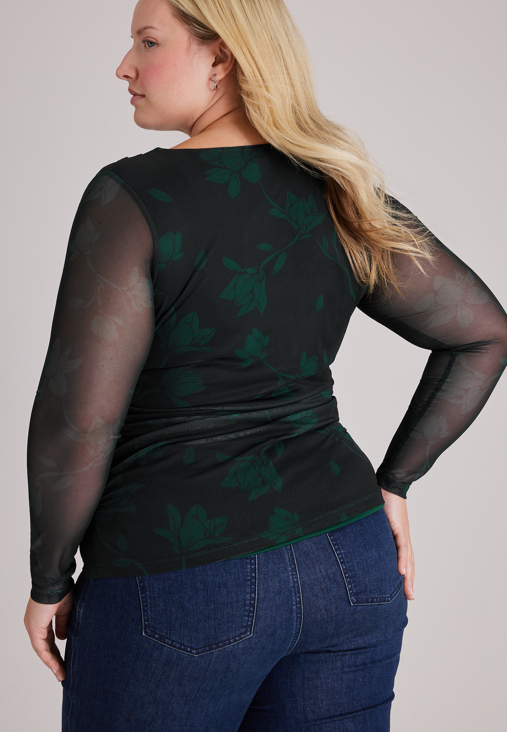 Plus Size Floral Long Sleeve Mesh Top | maurices