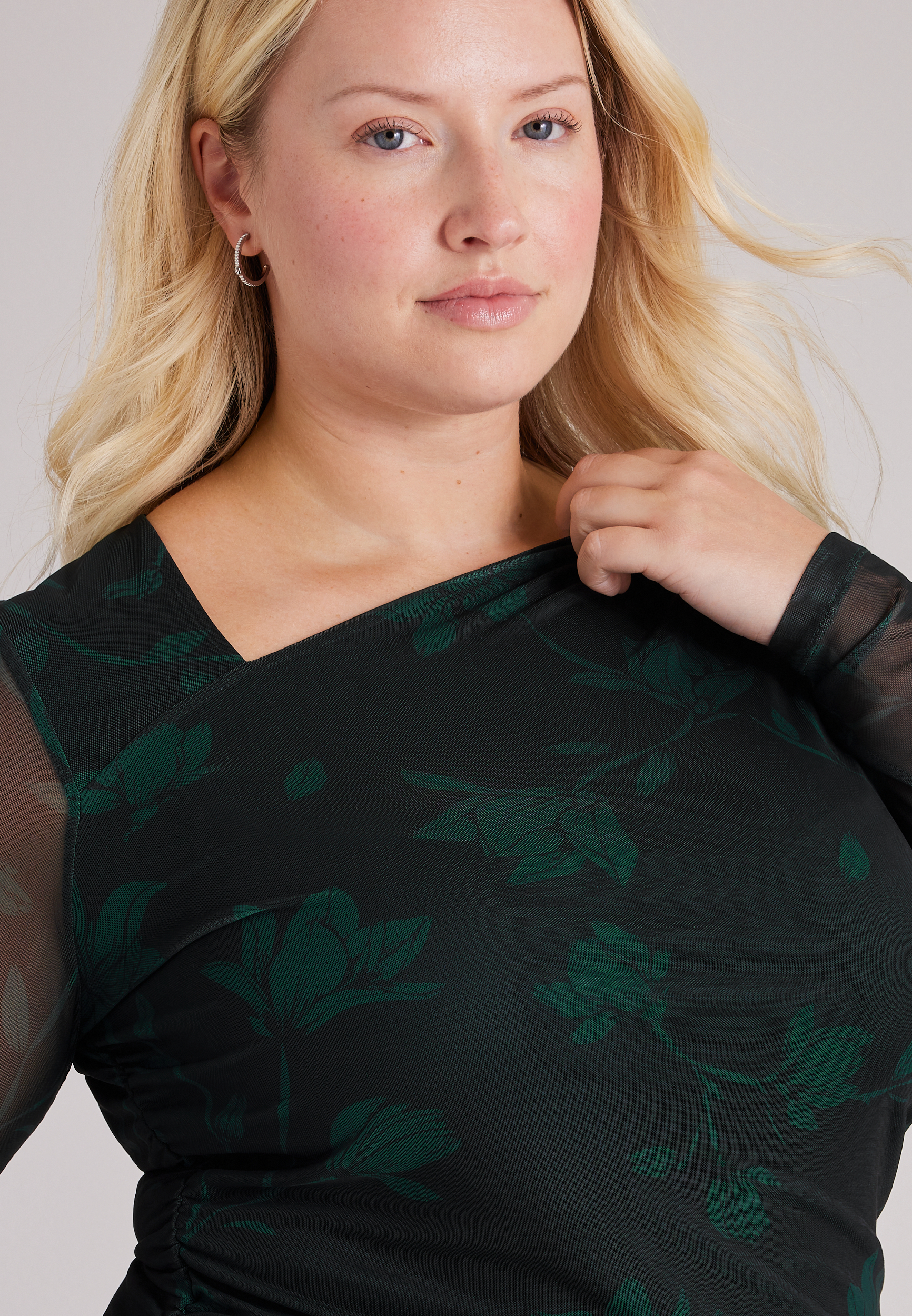 Plus Size Floral Long Sleeve Mesh Top | maurices