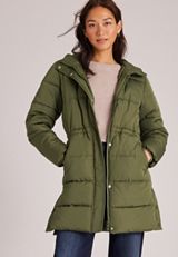 Cinch Waist Long Puffer Jacket, C9161, small