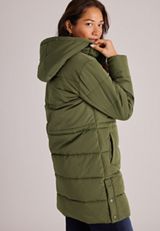 Cinch Waist Long Puffer Jacket, C9161, small