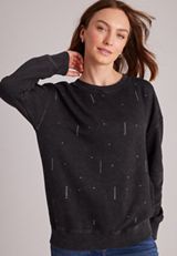Rhinestone Washed Crew Neck Sweatshirt, C106, small