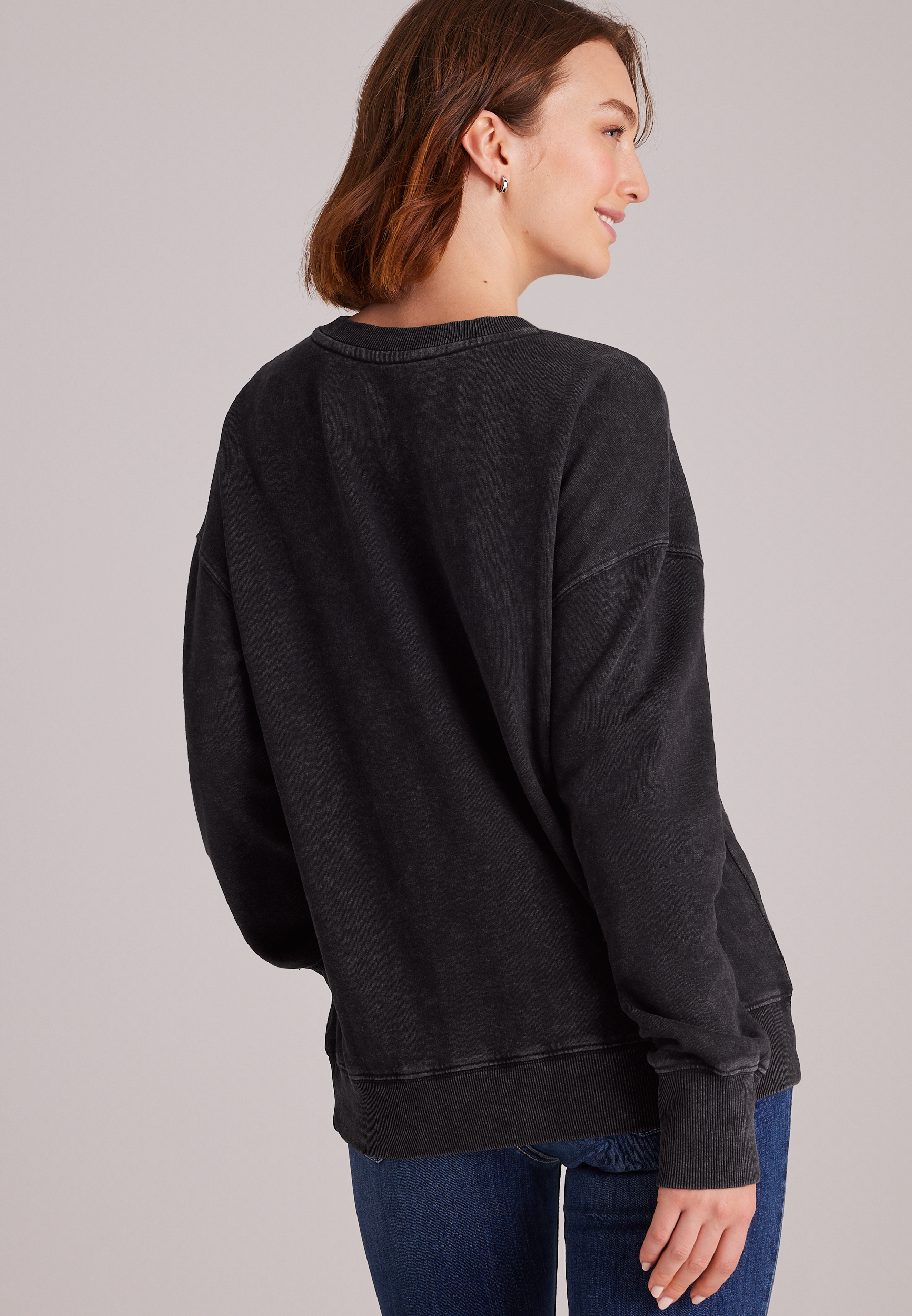 Rhinestone Washed Crew Neck Sweatshirt, C106, large