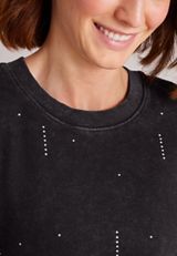 Rhinestone Washed Crew Neck Sweatshirt, C106, small