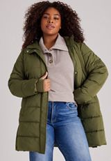 Plus Size Cinch Waist Long Puffer Jacket, C9161, small