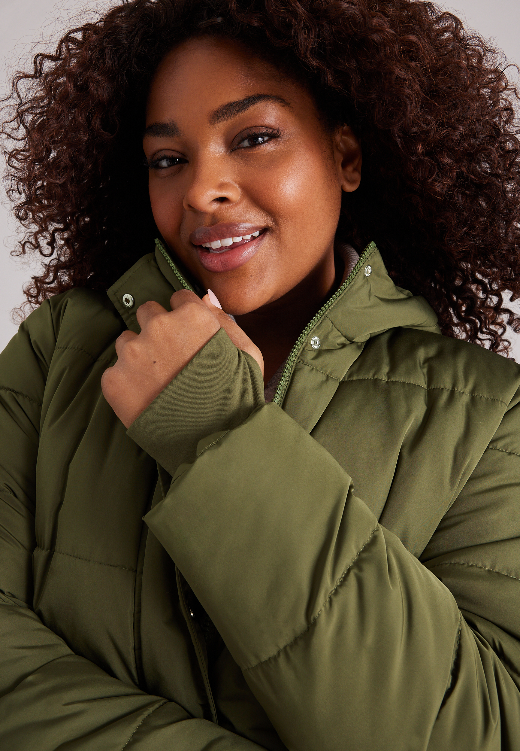 Plus Size Cinch Waist Long Puffer Jacket, C9161, large