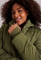 Plus Size Cinch Waist Long Puffer Jacket, C9161, small