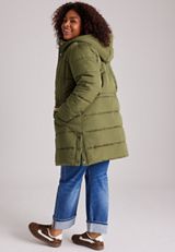 Plus Size Cinch Waist Long Puffer Jacket, C9161, small