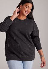 Plus Size Rhinestone Washed Crew Neck Sweatshirt, C106, small