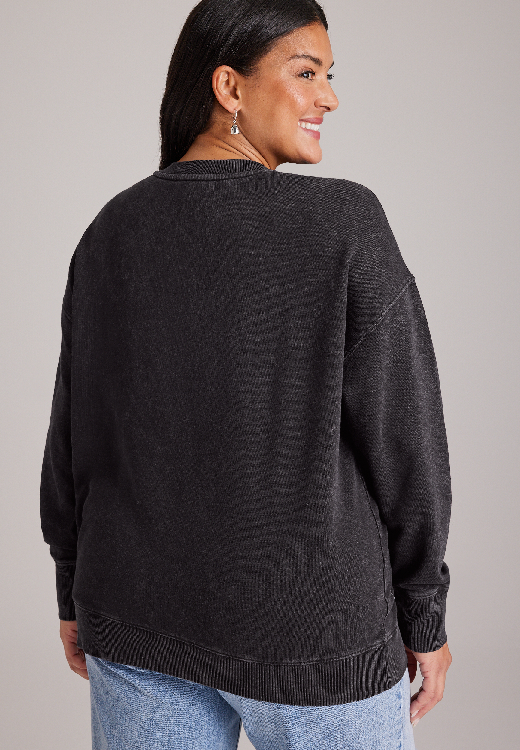 Plus Size Rhinestone Washed Crew Neck Sweatshirt, C106, large