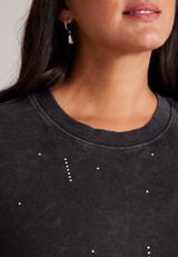 Plus Size Rhinestone Washed Crew Neck Sweatshirt, C106, small