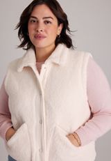 Plus Size Sherpa Snap Front Vest, C8232, small