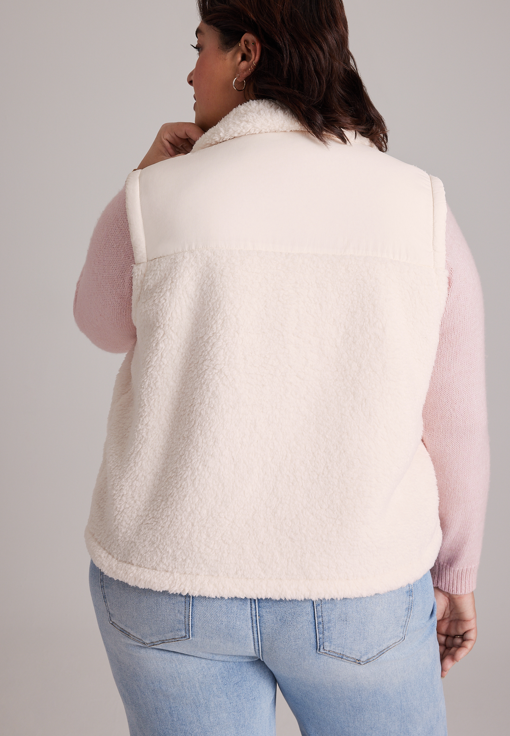 Plus Size Sherpa Snap Front Vest, C8232, large