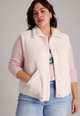 Plus Size Sherpa Snap Front Vest, C8232, small