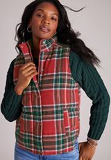 Plaid Snap Front Puffer Vest, C2842, small