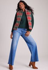 Plaid Snap Front Puffer Vest, C2842, small