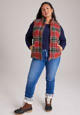 Plus Size Plaid Snap Front Puffer Vest, C2842, small
