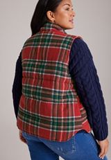 Plus Size Plaid Snap Front Puffer Vest, C2842, small