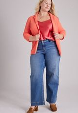 Plus Size Versa 3/4 Sleeve Open Front Blazer, C2011, small