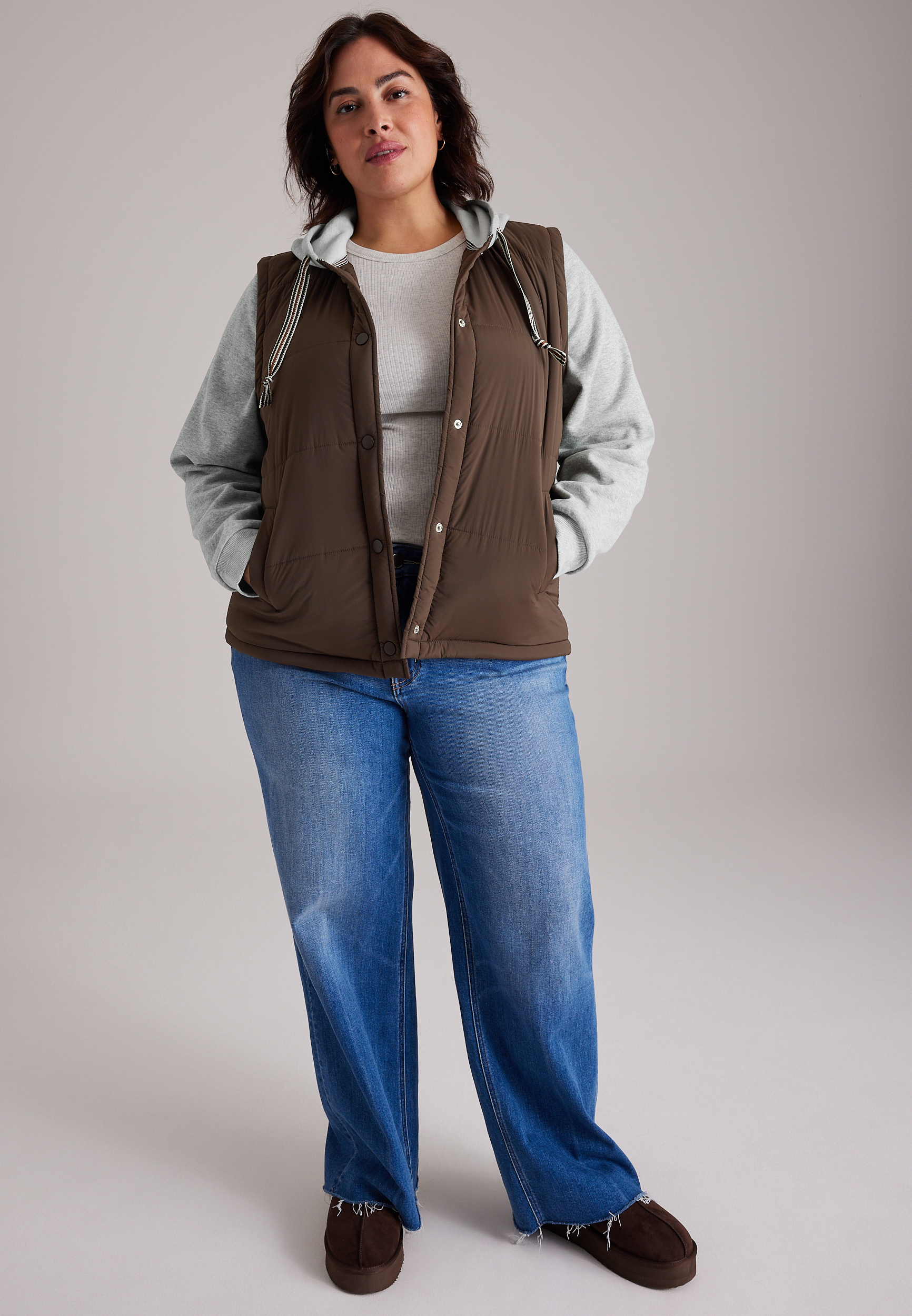 Plus Size Quilted Twofer Hooded Jacket, C3681, large