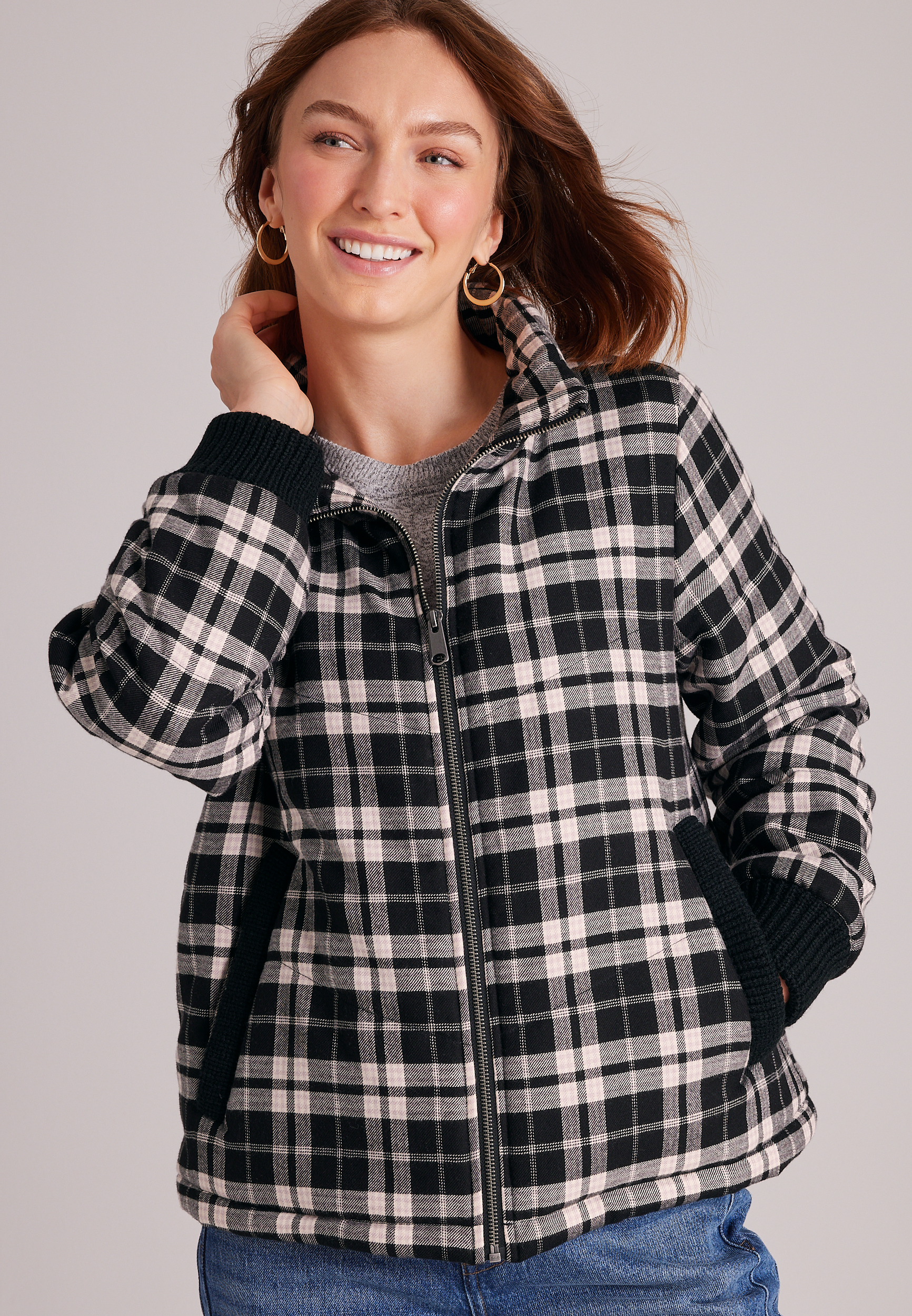 Plaid Puffer Jacket, C1756, large