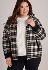 Plus Size Plaid Puffer Jacket, C1756, small