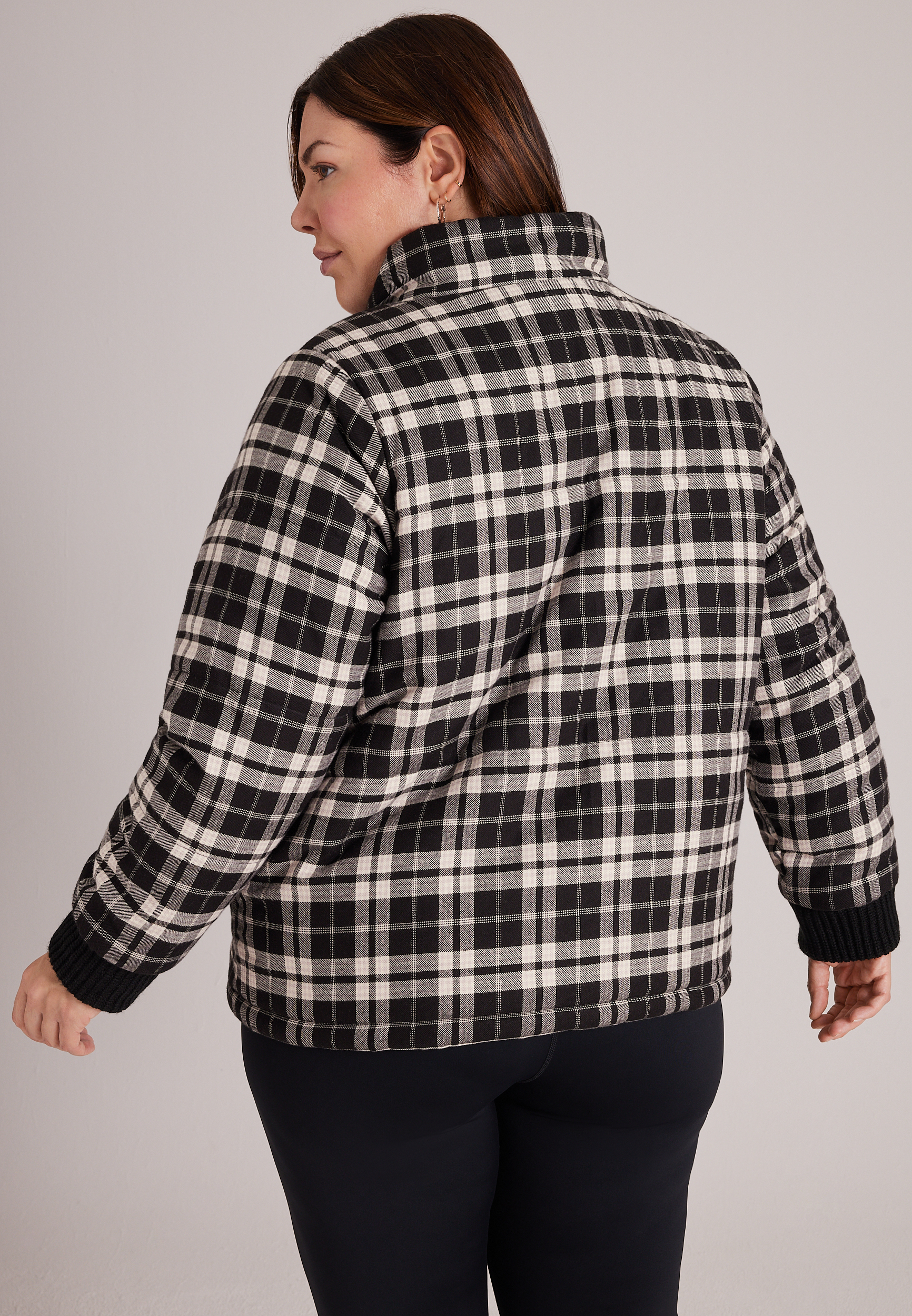 Plus Size Plaid Puffer Jacket, C1756, large