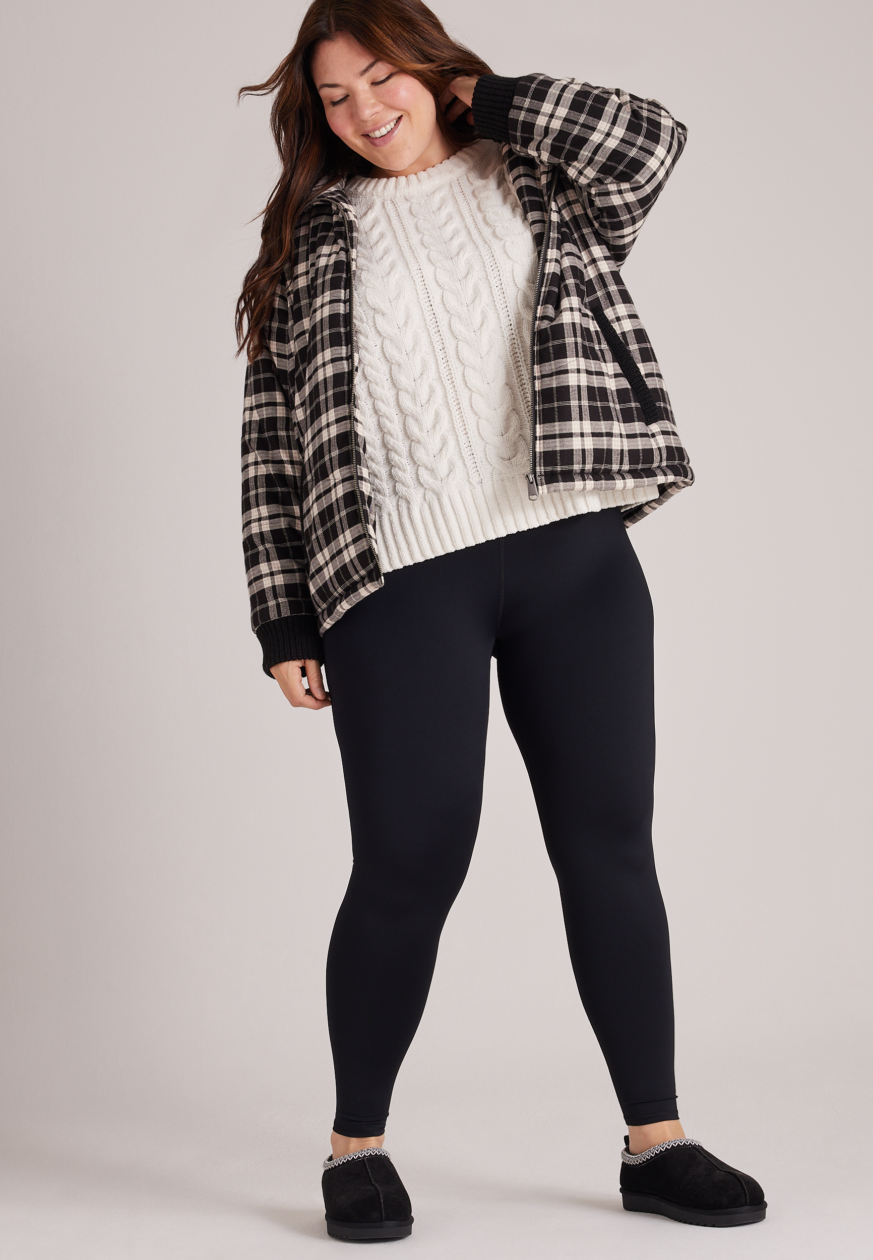 Plus Size Plaid Puffer Jacket, C1756, large