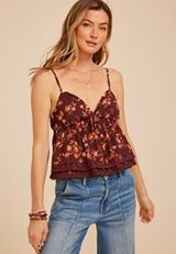 Band Of The Free Floral Lace Trim Peplum Tank Top, C4695, small