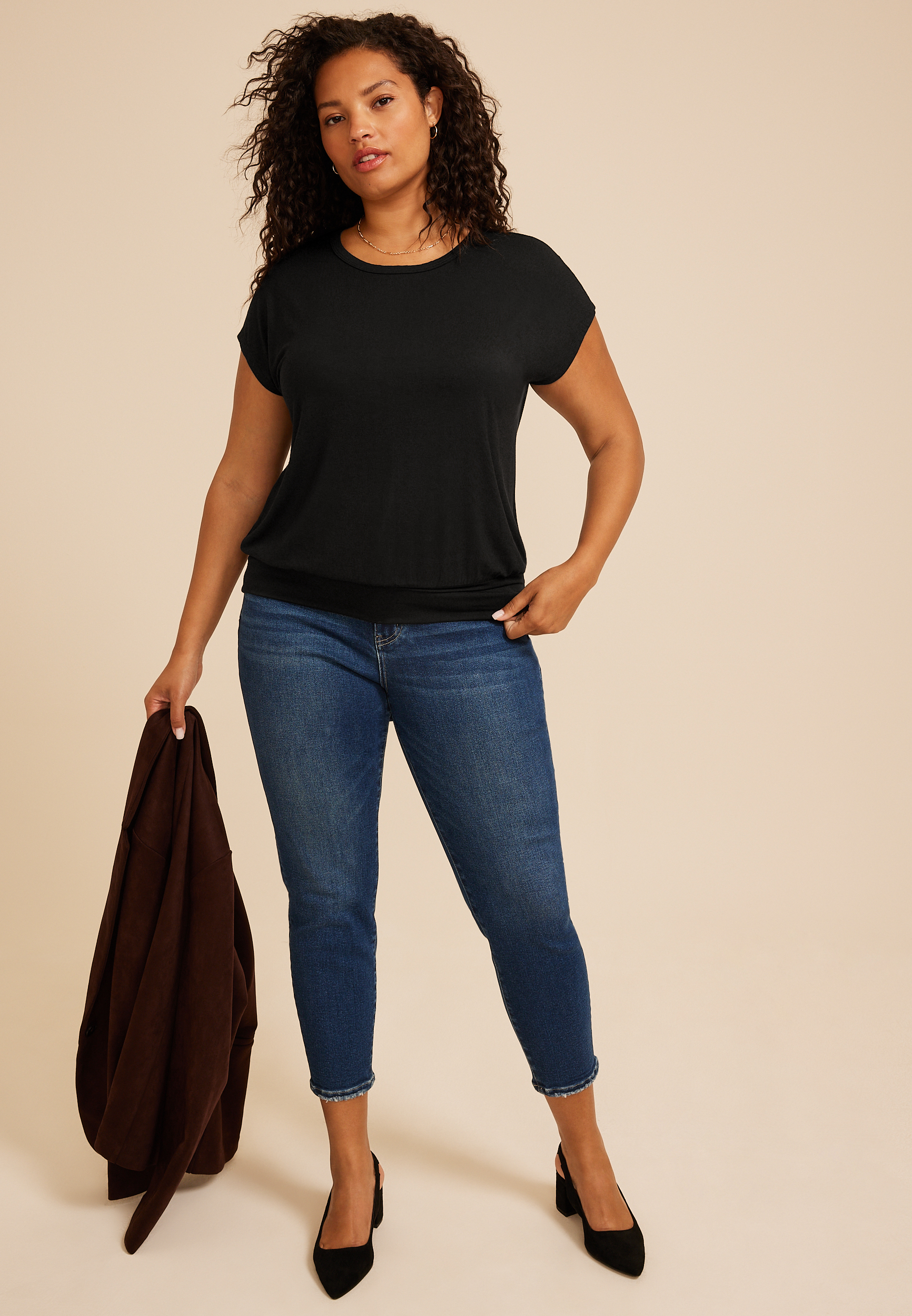 Plus Size 24/7 Short Sleeve Banded Hem Tee, C106, large