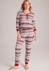 Reindeer Fair Isle Waffle Knit Pajama Set, C1756, small
