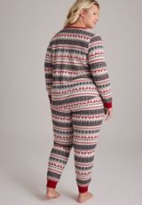 Plus Size Reindeer Fair Isle Waffle Knit Pajama Set, C1756, small