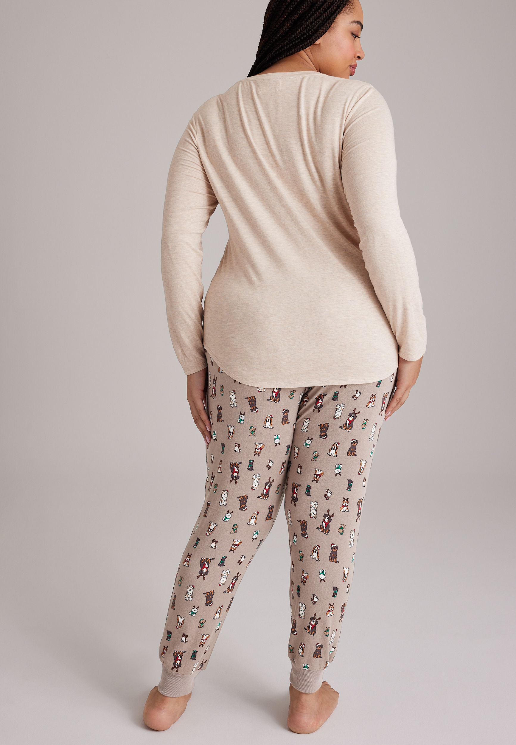 Plus Size Festive Dogs Hacci Jogger Pajama Set, C5222, large