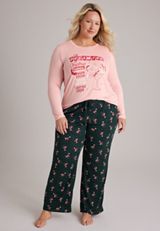 Plus Size Dreaming Of Christmas Santa Hacci Wide Leg Pajama Set, C5273, small