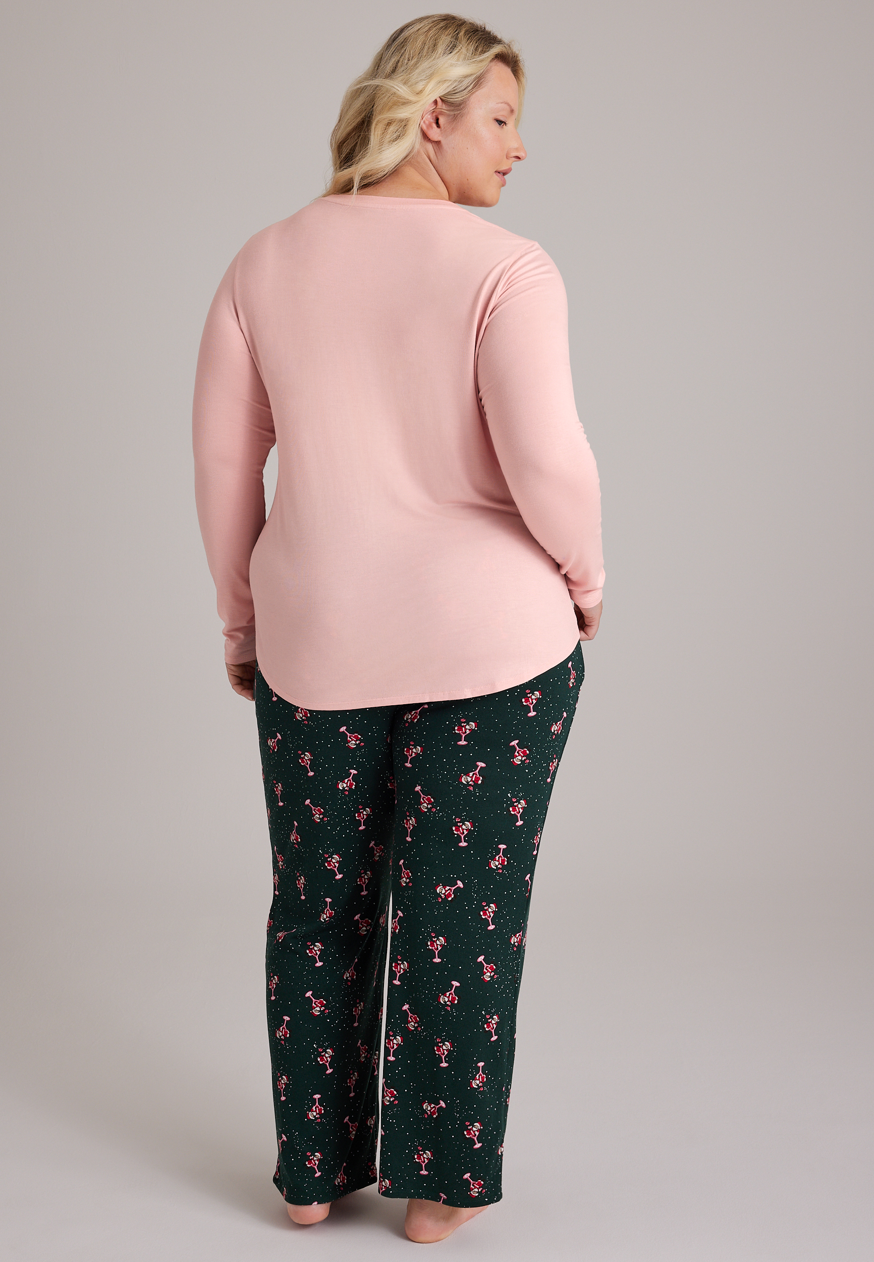 Plus Size Dreaming Of Christmas Santa Hacci Wide Leg Pajama Set, C5273, large