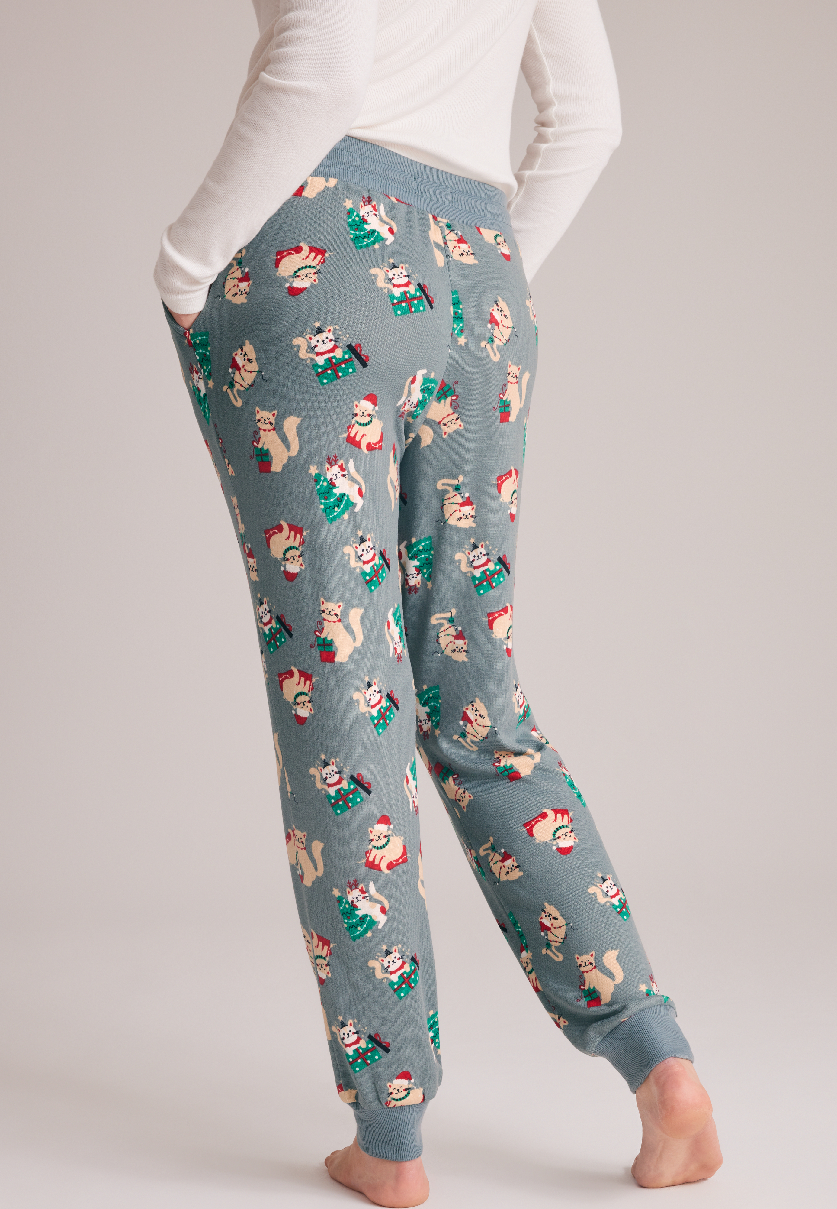 Festive Cats Hacci Jogger Pajama Pants, C4817, large