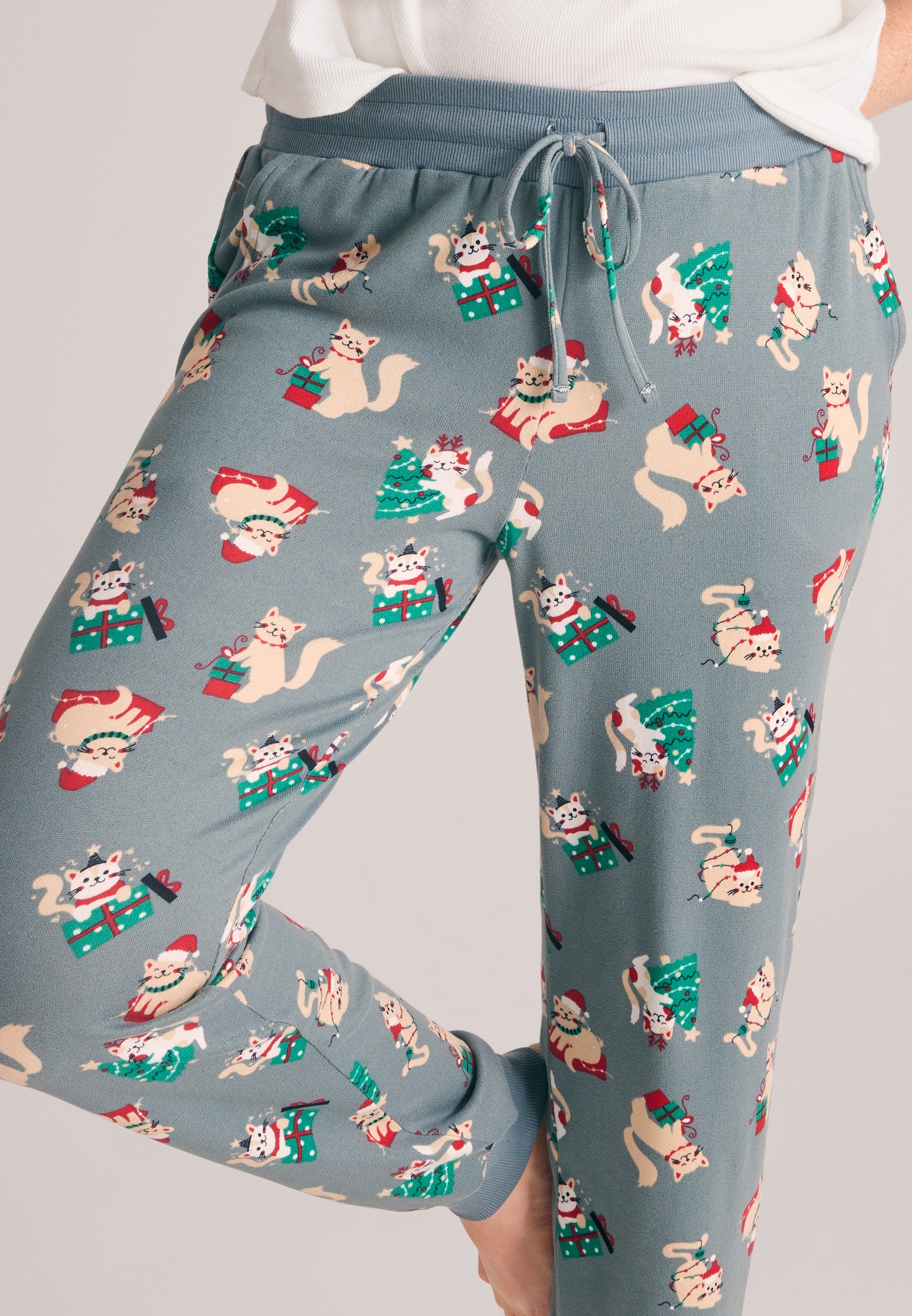 Festive Cats Hacci Jogger Pajama Pants, C4817, large