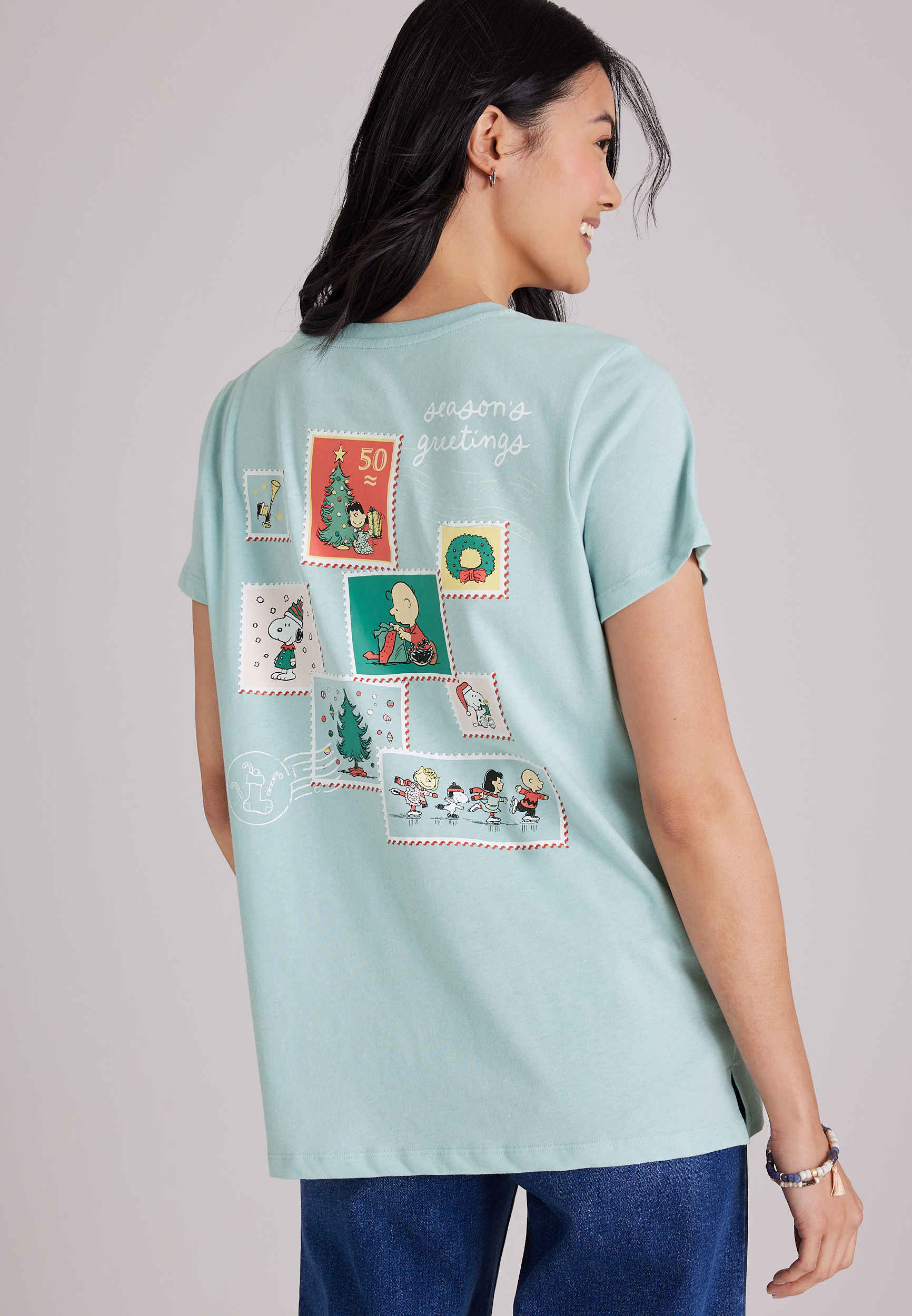 Peanuts Holiday Postage Stamp Classic Fit Graphic Tee, C5784, large